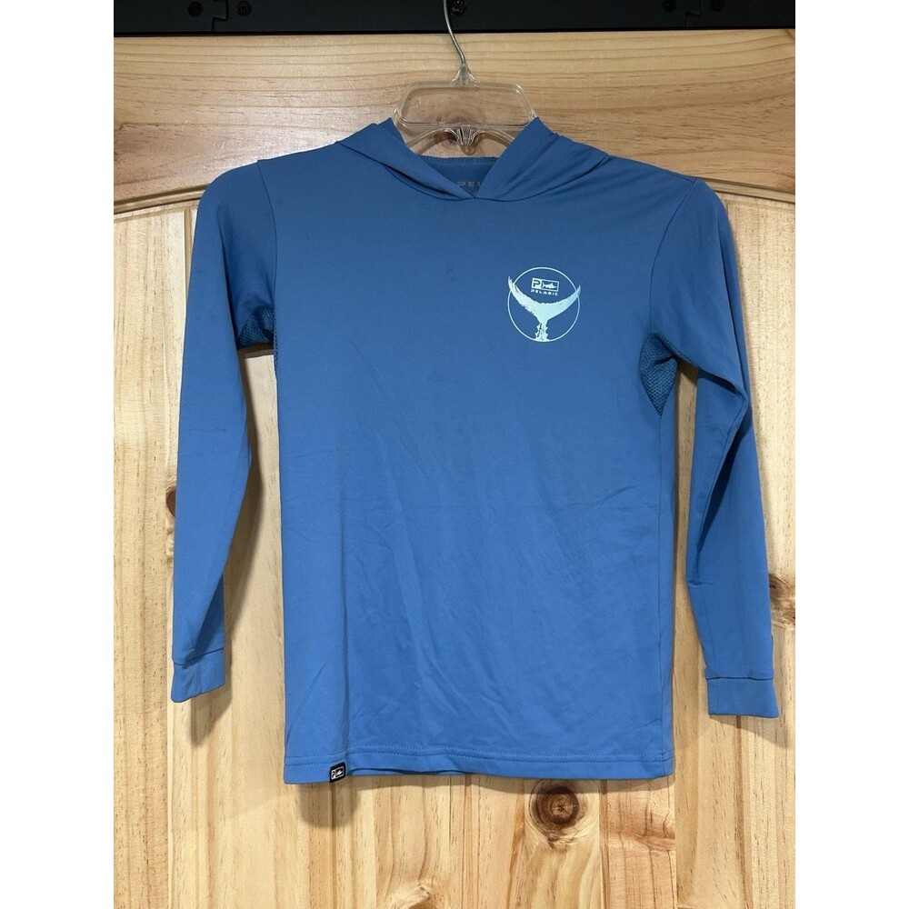 Pelagic Boys Toddler Long Sleeve Hoodie Blue Whale Fish Size 5T UPF Protection